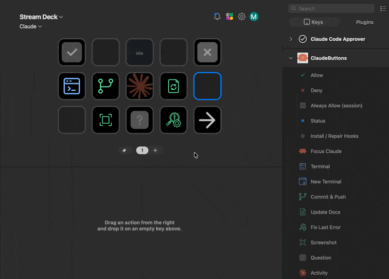Dragging ClaudeButtons onto a Stream Deck